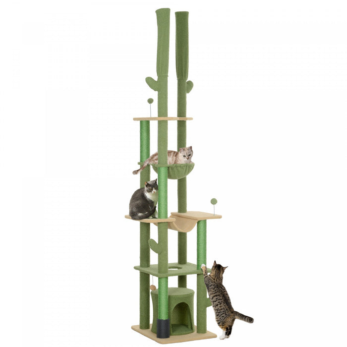 Pawhut Floor To Ceiling Cat Tree, 89\"-100\" Adjustable Height Cat Tower For Large Cats With Scratchin