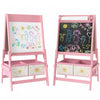 Qaba Art Easel For Kids, 3-in-1 Double-sided Kids Easel With Paper Roll, Whiteboard & Chalkboard, 2 Storage Boxes, Gift For Boys, Girls Ages 3-8, Pink