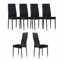 Ava Modern Diamond Grid Pattern Dining Chair Set (6-Pack) with Fireproof Leather and Metal Frame,Black  
