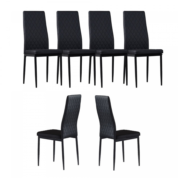 Ava Modern Diamond Grid Pattern Dining Chair Set (6-Pack) with Fireproof Leather and Metal Frame,Black  