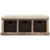 Leif Solid Wood And Rattan Baskets Storage Bench With Cushioned Seat - White 