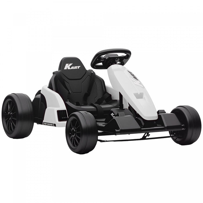 Qaba Electric Go Kart, 24V 9Ah Big Battery, Kids Drift Kart with Dual 150W Motors, Adjustable Seat & 11.2MPH High Speed, Slow Start, 5-Point Harness, for 6-12 Years, White