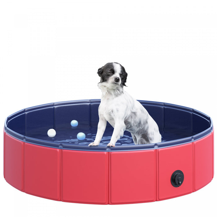 Pawhut Folding Dog Pool Portable Pet Kiddie Swimming Pool, Outdoor/indoor Puppy Bath Tub With Nonsli
