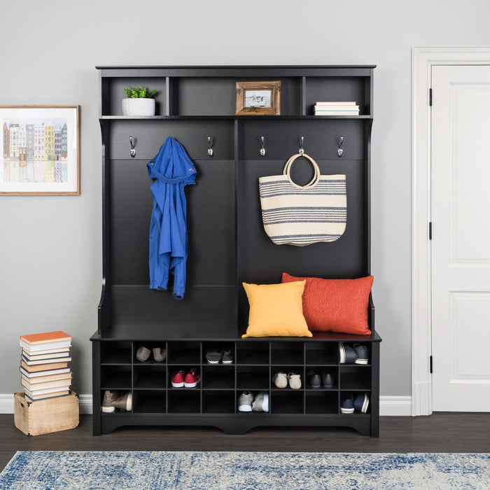 Hall Tree with 24 Shoe Cubbies - Black