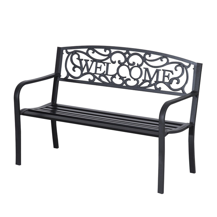 Outsunny 50" 2-seater Garden Bench, Patio Decorative Chair, Black