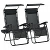 Outsunny 2 Piece Foldable Lounge Chair With Canopy Shade, Black