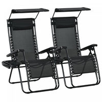 Outsunny 2 Piece Foldable Lounge Chair With Canopy Shade, Black