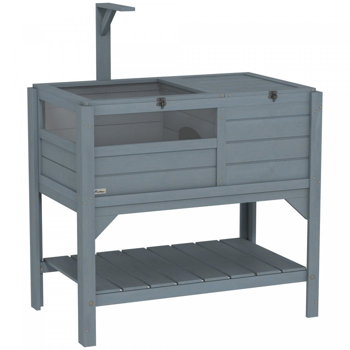 Pawhut Wooden Tortoise House Habitat With Shelf, Tortoise Enclosure For Small Animals With Light Sup