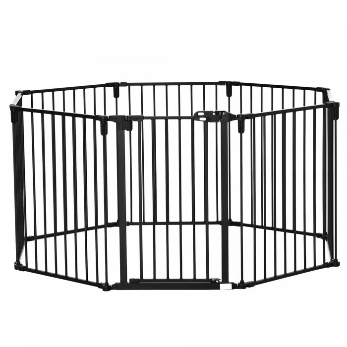 Pawhut Pet Safety Gate 8-panel Playpen Fireplace Christmas Tree Steel Fence Stair Barrier Room Divid
