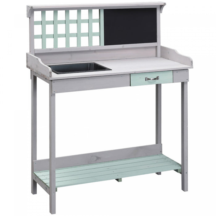 Homcom 36" Wooden Potting Table With Drawer, Grey