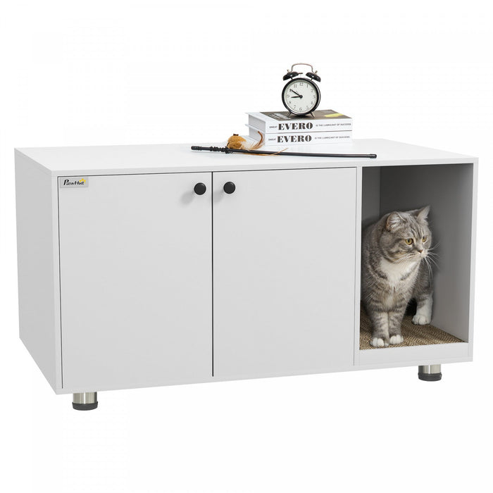 Pawhut Cat Litter Box Enclosure, Industrial Hidden Cat Washroom Furniture, End Table With Double Doo