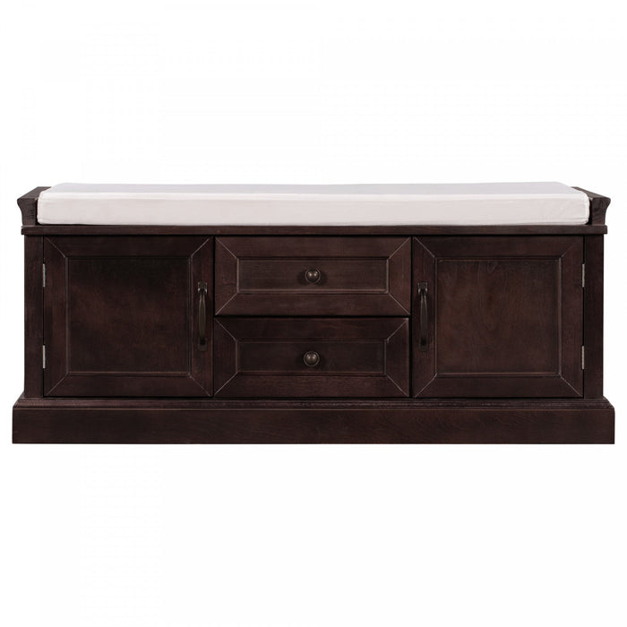 Boyce Solid Wood Storage Bench With 4-door Shoe Cabinet With Cushion -Espresso 