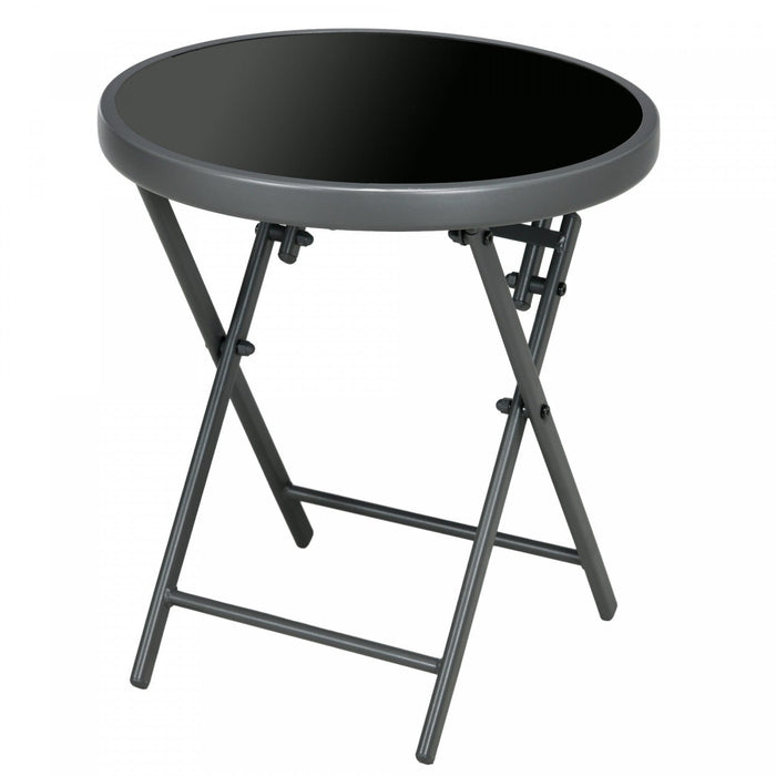 Outsunny 18" Outdoor Folding Table With Tempered Glass Top, Black