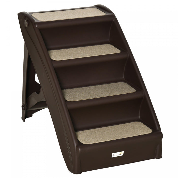 Pawhut 4-level Portable Dog Stairs, Foldable Dog Steps For Small Dogs, Lightweight Cat Steps, With N