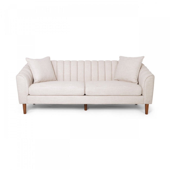 Taylor 84.5\" Linen-look Fabric Condo Size Sofa With Wood Legs - Beige White 