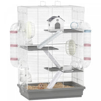 PawHut Hamster Cage, 4-Level Small Animal House with Excerise Wheel, Food Bowl, Water Bottle, House, Tunnels, Ramps, Gerbil Cage for Dwarf Hamster, 18.5