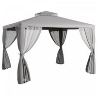 12' Outdoor Patio Gazebo Pavilion Canopy Tent With Netting, Light Grey