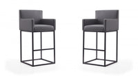 Ambassador Mid-Century Modern Metal Upholstered Barstool in Gray - Set of 2 Bar Stool