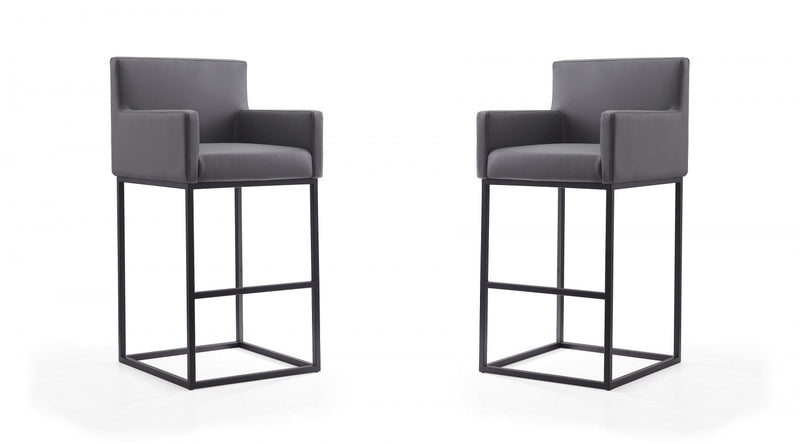 Ambassador Mid-Century Modern Metal Upholstered Barstool in Gray - Set of 2 Bar Stool 