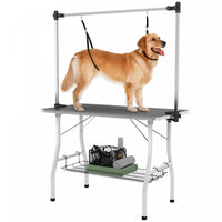 Pawhut 42in Foldable Dog Grooming Table, Pet Grooming Table With Adjustable Grooming Arms, Storage S