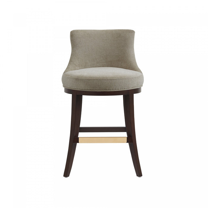 Lucia Modern Wood Chenille Counter Stool in Taupe Bar Stool 