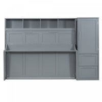 Dennis Engineered Wood Full Murphy Bed With Shelves And Drawers - Grey