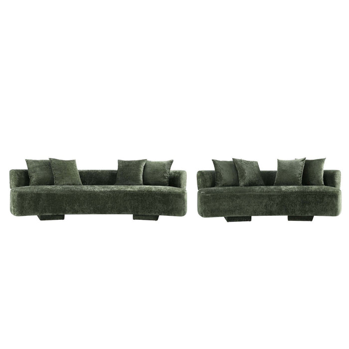 Verandah Mid-Century Modern 2-Piece Sofa Set in Olive Green 