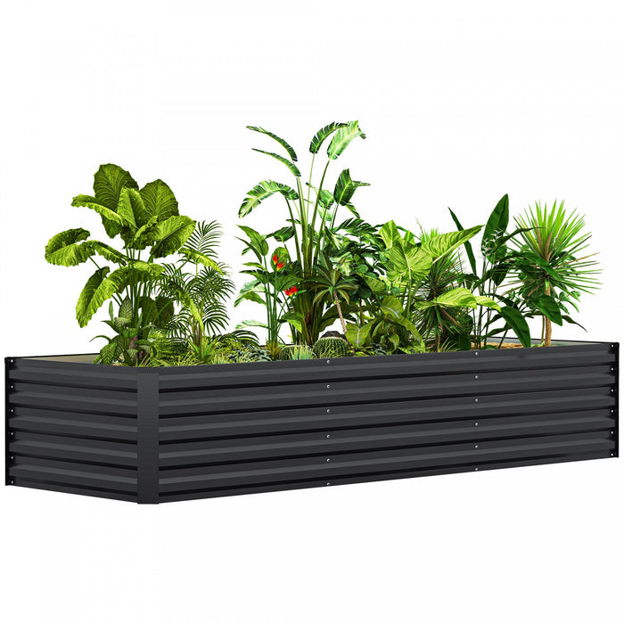 Outsunny 8x2.6x1.5ft Galvanized Raised Garden Bed, Open Bottom, Dark Grey