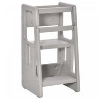 Qaba Toddler Kitchen Helper 2 Step Stool With Adjustable Height Platform And Safety Rail, Grey