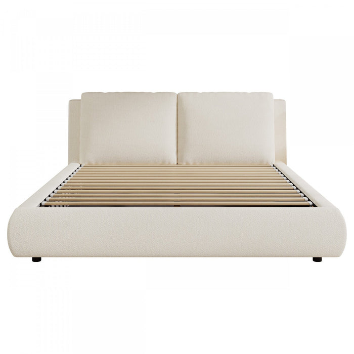 Diana Ottoman Hydraulic Lift Storage Platform Bed with Luxurious Boucle Upholstered and Sturdy Storage,King Size,White King Bed  
