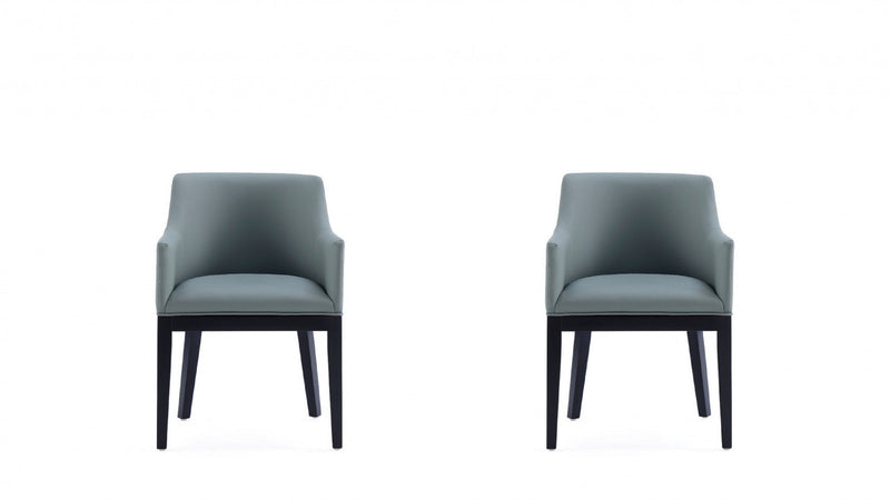Gansevoort Modern Wood Vegan Leather Armchair in Pewter - Set of 2 