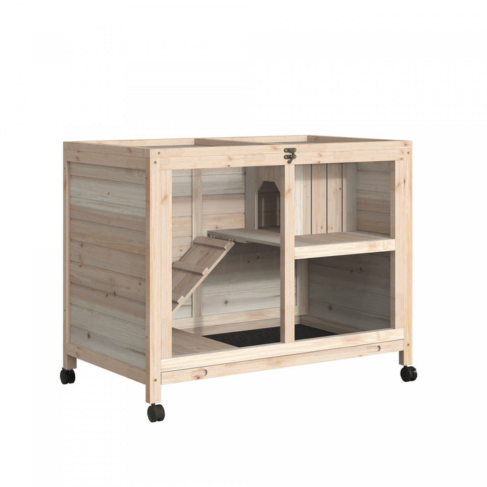 Pawhut Indoor Rabbit Hutch With Wheels, Bunny Cage Guinea Pig House Small Animals Habitat W/ Top Acc