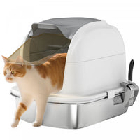 Pawhut Large Stainless Steel Litter Box With Lid, Large Enclosed Cat Litter Box For Cats With Flip Cover, High Sided, Scoop, Odor Free, Easy Cleaning, Anti-urine Leakage