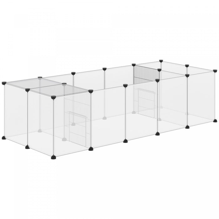 Pawhut 20 Panels Diy Pet Playpen, Small Animal Cage With Door, Top Cover, Indoor Yard Fence For Guinea Pig, Hedgehog, Bunny, 69" X 28" X 18", White