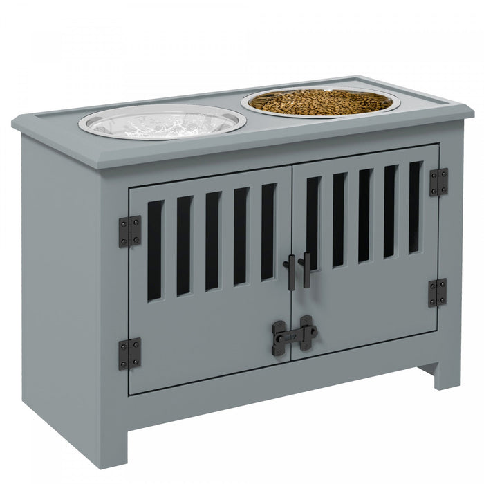 Pawhut Raised Dog Bowls, Elevated Dog Feeder With 2 Stainless Bowls, Storage Cabinet, Door, For Extr