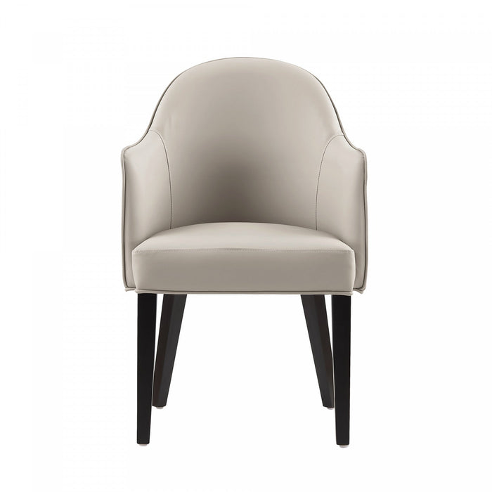Hillman Modern Wood Vegan Leather and Velvet Armchair in Light Gray Dining Chair 