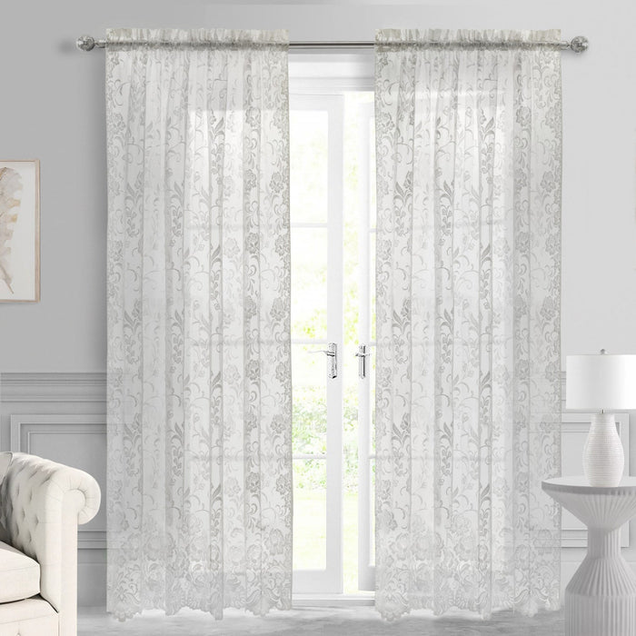 Habitat Limoges White Sheer Rod Pocket Curtain Panel - 55 x 63