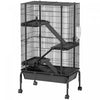 PawHut 47"H Ferret Cage, Large 4-Tier Guinea Pig Cage with Wheels, Ramps, Bowl, Water Bottle & Removable Tray, Metal Small Animal Habitat for Rabbits, Chinchillas, Black