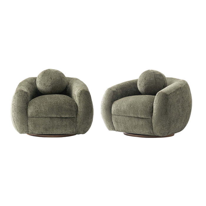 Tribeca Mid-Century Modern Chenille Lounge Chair in Olive Green - Set of 2 