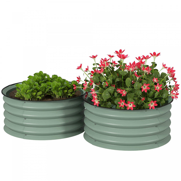 Outsunny Steel Raised Beds for Garden Set of 2 for Growing Flowers, Green