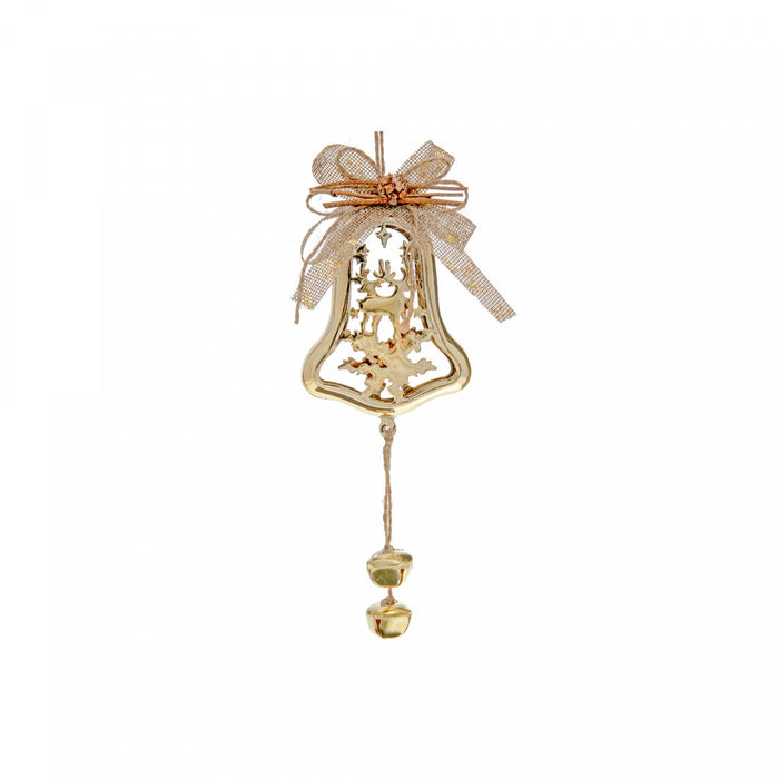 Metal Bell Shaped Ornament with Reindeer Gold - Set of 6 Christmas Ornaments