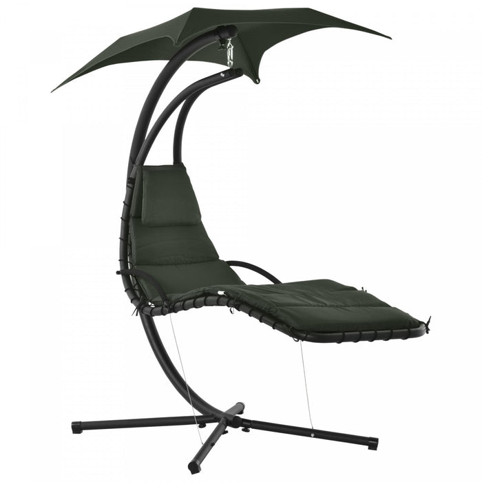 Outsunny Floating Chaise Lounge Outdoor Porch Swing Chair Hanging Hammock Reclining Seat W/ Arc Stan