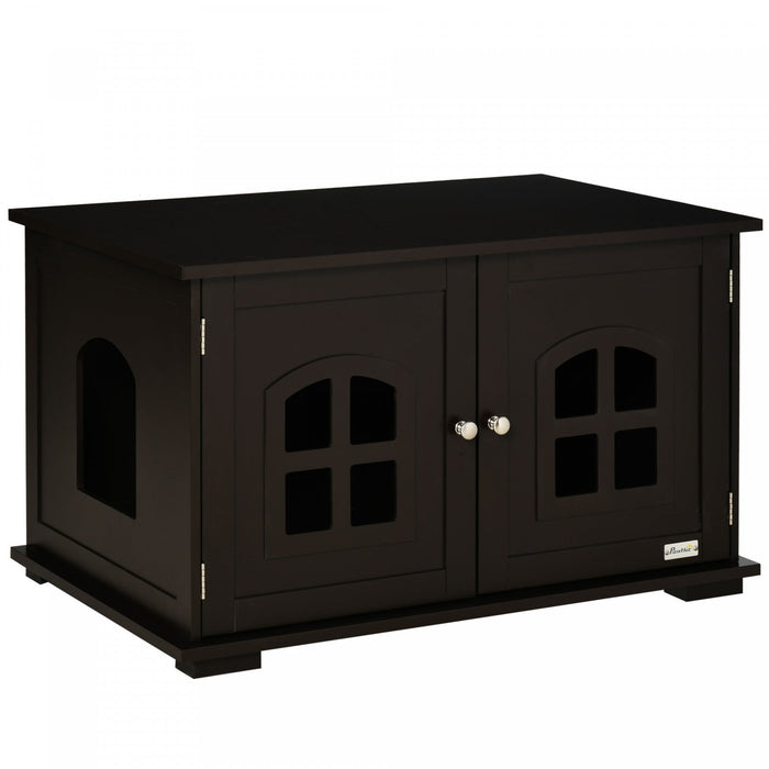 Pawhut Cat Litter Box Enclosure Hidden Cat Furniture Cabinet Indoor Cat Washroom Double-door Nightst
