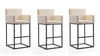 Ambassador Mid-Century Modern Metal Upholstered Barstool in Cream - Set of 3 Bar Stool 