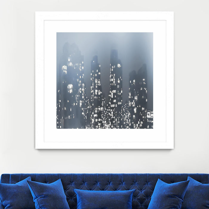 \"Dark City\" Matted and Framed White 30x30 Wall Art