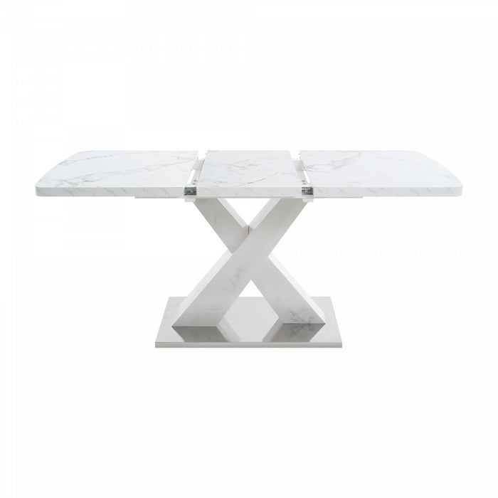 47.24\"-62.99\" Lennon Modern Extendable Rectangular Dining Table with Marble Printed Top - White 