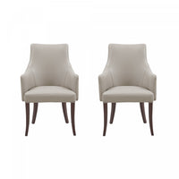 Connie Modern Vegan Leather and Velvet Wood Armchair in Light Gray - Set of 2 Dining Chair 