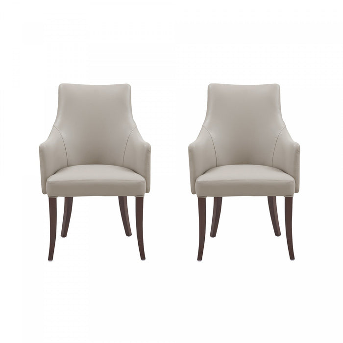 Connie Modern Vegan Leather and Velvet Wood Armchair in Light Gray - Set of 2 Dining Chair 