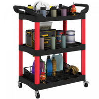 Homcom 3-tier Rolling Tool Cart With Wheels, Plastic Utility Cart, Black