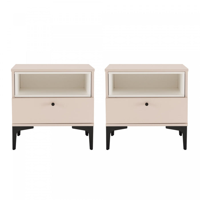 Amara Modern 20\" Nightstand in Pale Rose and White (1-Drawer) - Set of 2 